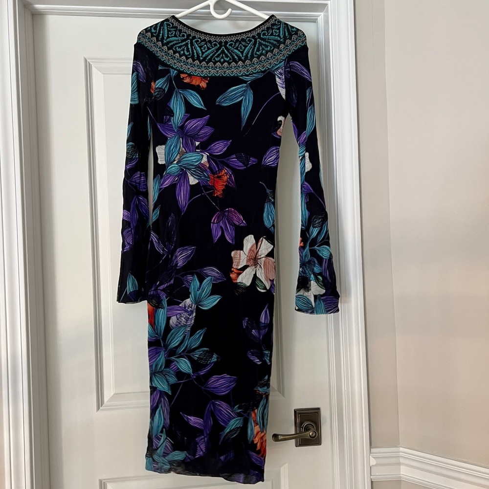 Worn once FUZZI midi dress with floral print. Made in Italy. Amazing stretch